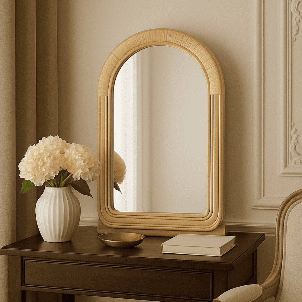 Handmade Rattan Mirror, Rattan Rectangle Mirror, Cane Mirror, Boho Mirror, Vinta