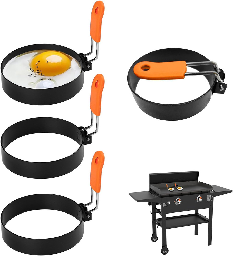 4 Pack Egg Ring Compatible with Blackstone Griddle, 3.5" Egg Rings with Silicone