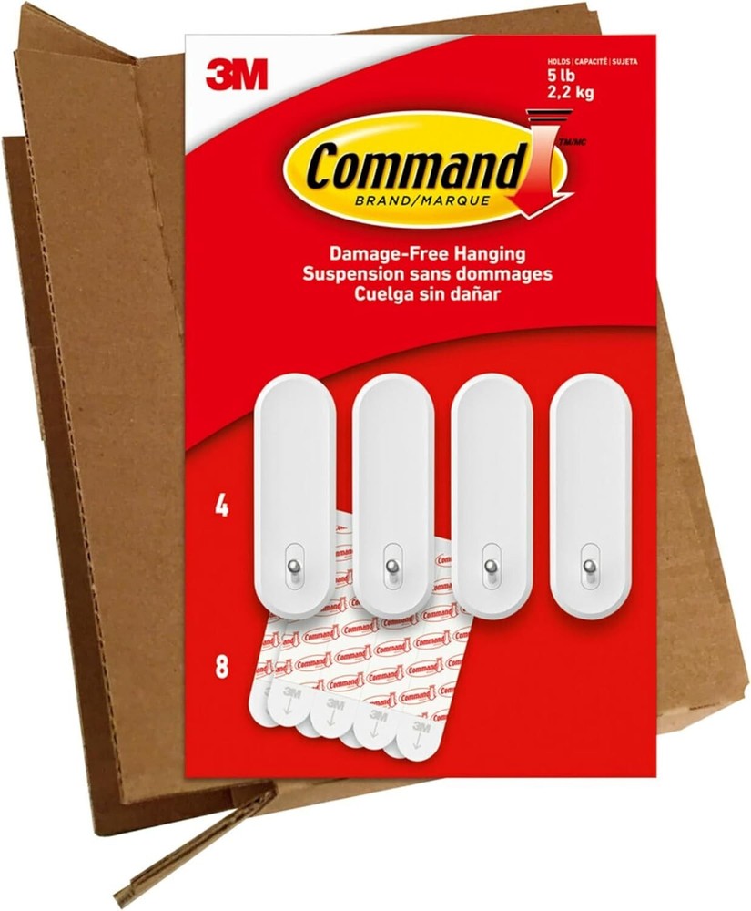 Command Large Wire Hooks, 4 Hooks, 8 Command Strips, Holds up to 5 lb,
