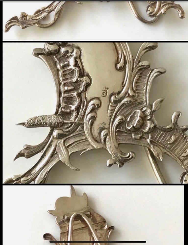 silver German solid silver card menu or name Holder Rococo 10/PS
