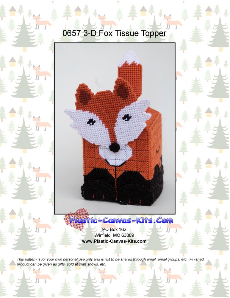 Fox Tissue Topper- 3-D-Plastic Canvas Pattern or Kit