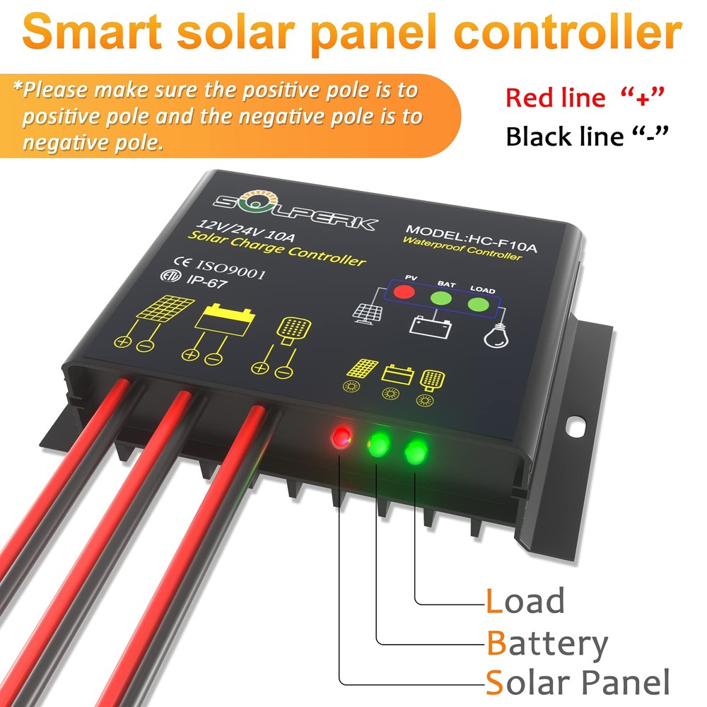 10A Solar Charge Controller Waterproof Solar Panel Controller 12V/24V PWM Sol...
