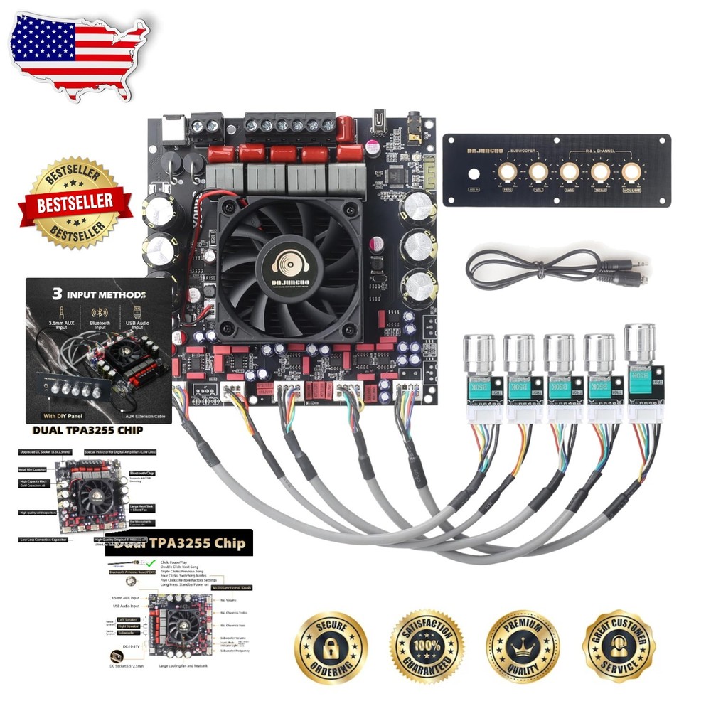 Powerful 300W+300W+600W 2.1 Bluetooth Amp Board, USB/AUX Input, Surface Mount