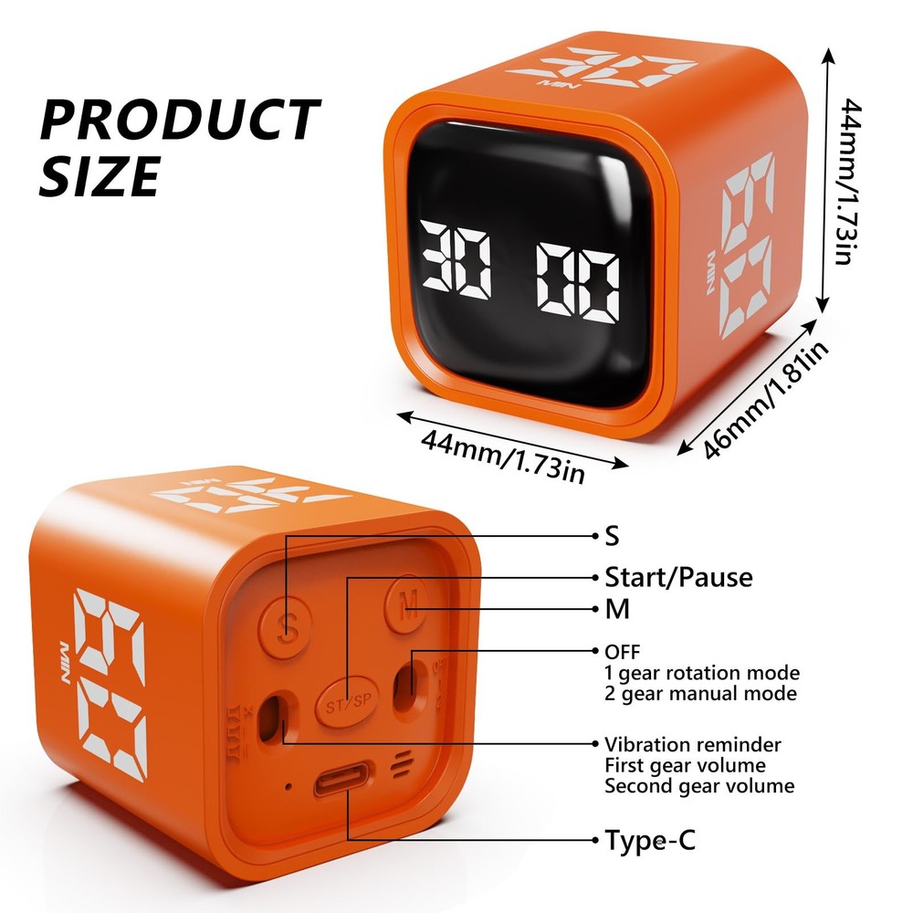 Multi-Function Cube Timer, 5/10/30/60 Min & Custom Count Down, Pause & Resume...