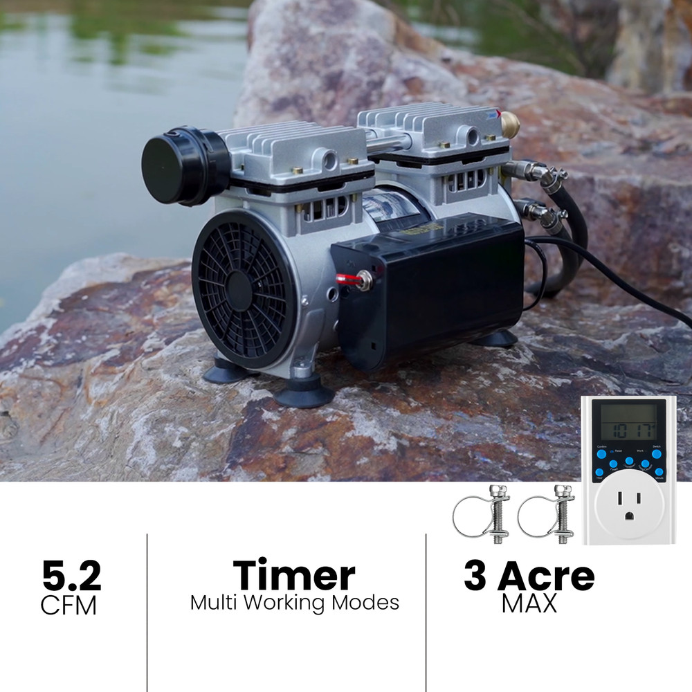 5.2 CFM Pond Aerator Pump Compressor Bubbler Timer Switch Lake Aerator System US