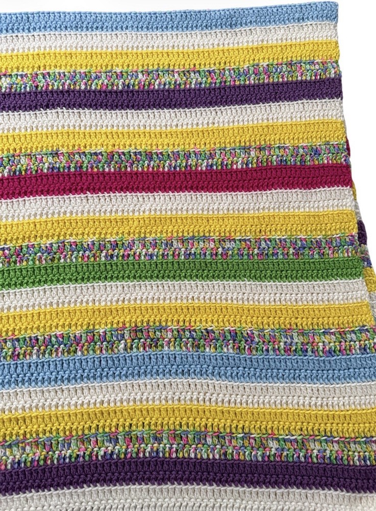 Handmade Multicolor Striped Crochet Sofa Throw Spring Pastel Decorative Blanket