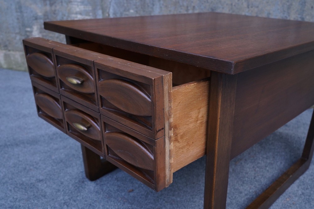 Mid Century Modern Walnut & Ash Nightstand End Table w/ Plastic Drawer Panel