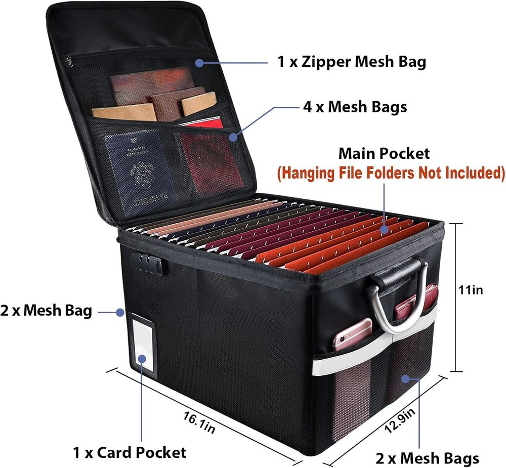 Fireproof Document File Organizer Box, Safe Box with Black-Box