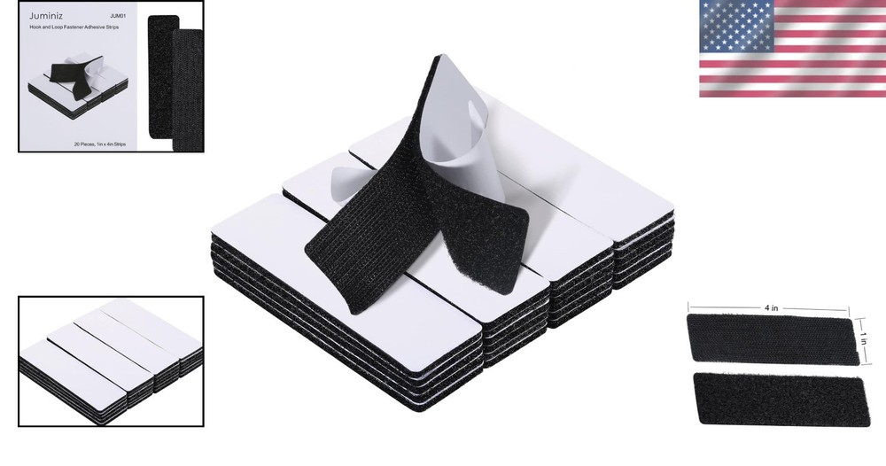 Heavy Duty Black Adhesive Hook & Loop Strips - 20 Sets for Organizing & Mounting
