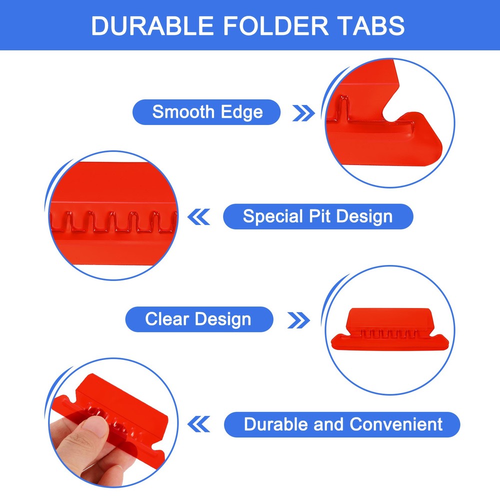 Hanging File Folder Tabs, 2 Inch File Folder Tabs and Inserts, Red, 50 Pcs
