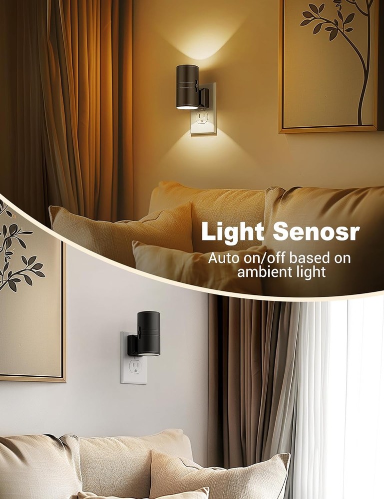 Night Lights Plug into Wall, Dimmable Light 2 Pack, Warm - Black Shade