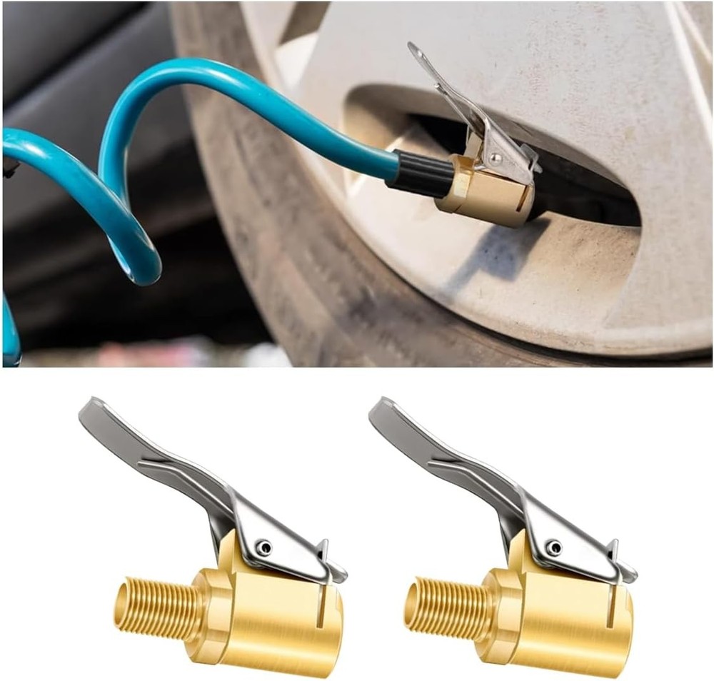 2-Pack Brass Tire Air Chuck, Locking Quick Connect Inflator Hose Adapter