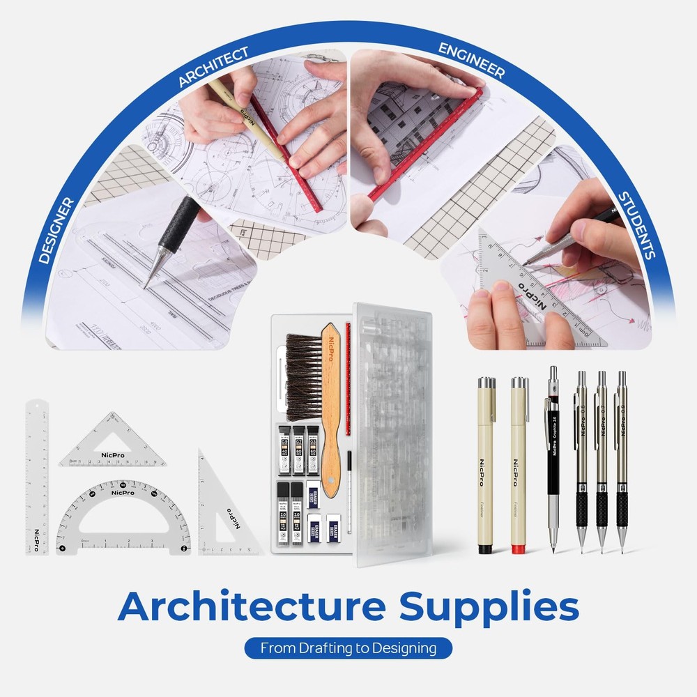 Nicpro 30PCS Professional Drafting Tools & Geometry Set with Case, 30 PCS