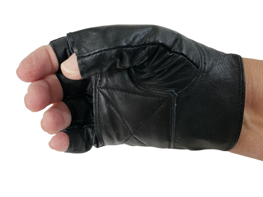 Bikers Black Leather Cycle Gloves Fingerless Size Medium Womens