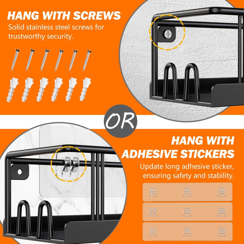 Bunoxea Spice Rack Wall Mounted 3 Pack, Space-Saving 3 Black