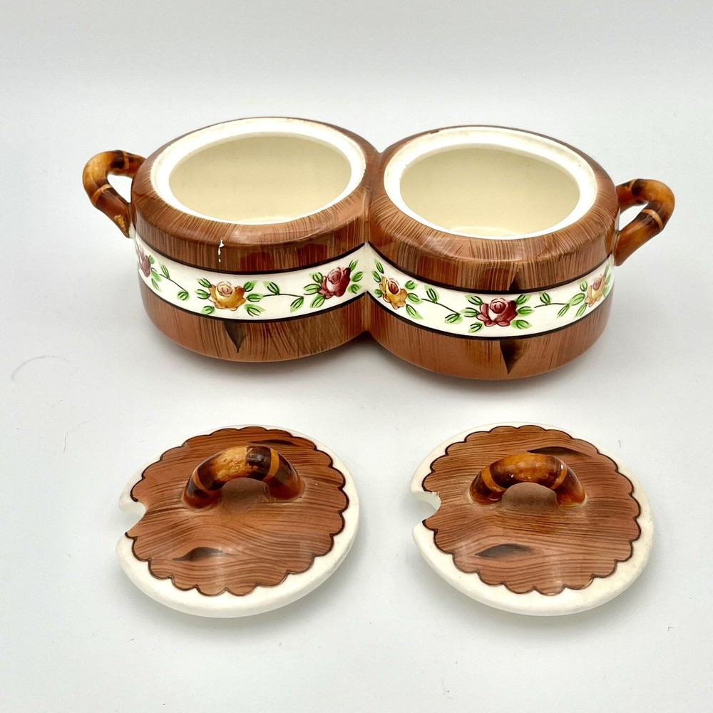 Vntg Orchard Ware Lidded Condiment Caddy/Server Hand Painted