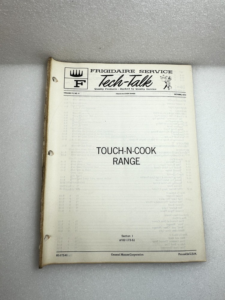 FRIGIDAIRE TECH-TALK MANUAL Touch-N-Cook Range Vol. 73 # 9