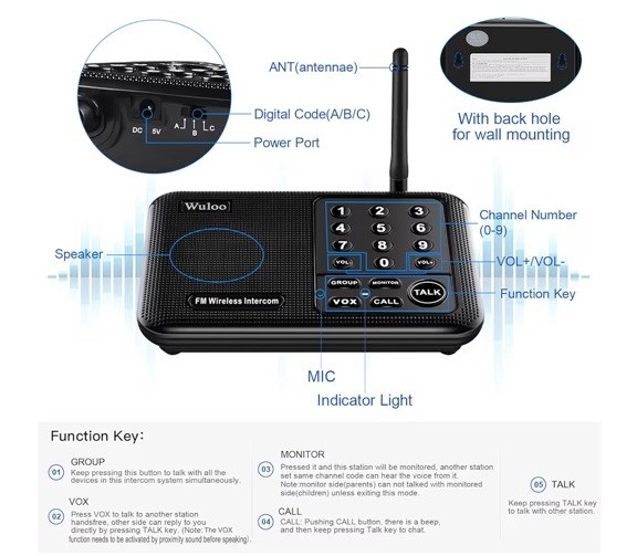 Wuloo WL666 Wireless Intercoms System - Black