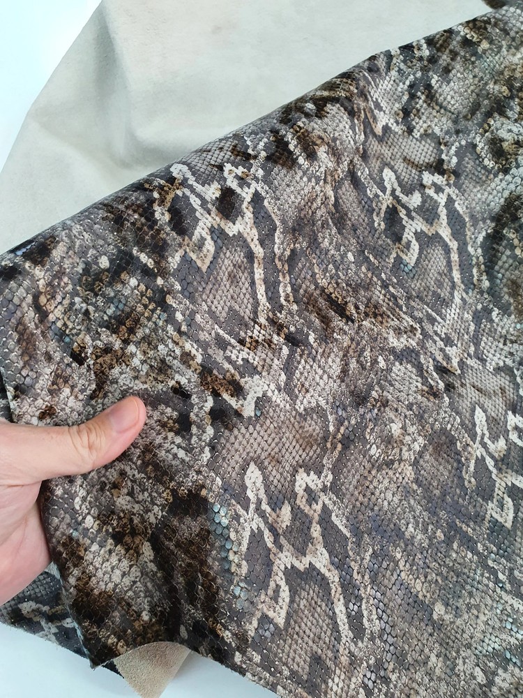 Python Print Cow Leather Hide: Brownish Beige Embossed Cowhide Sheet