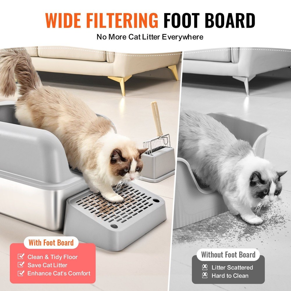 Odor Control Cat Litter Container Extra Deep 6in Washable Steel