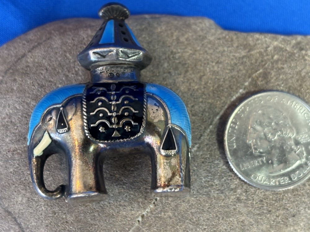 J Tostrup Sterling Enamel Figural Elephant Salt