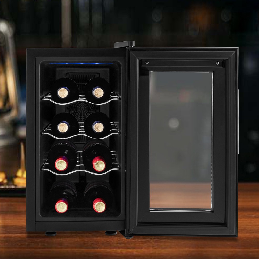 8-Bottle Wine Cooler Compact Mini Fridge Smart Temp Control LED Blue Lighting