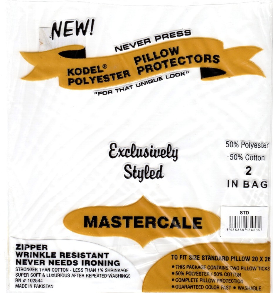 2 Standard Pillow Protectors White Mastercale Wrinkle Resistant Luxuriously Soft