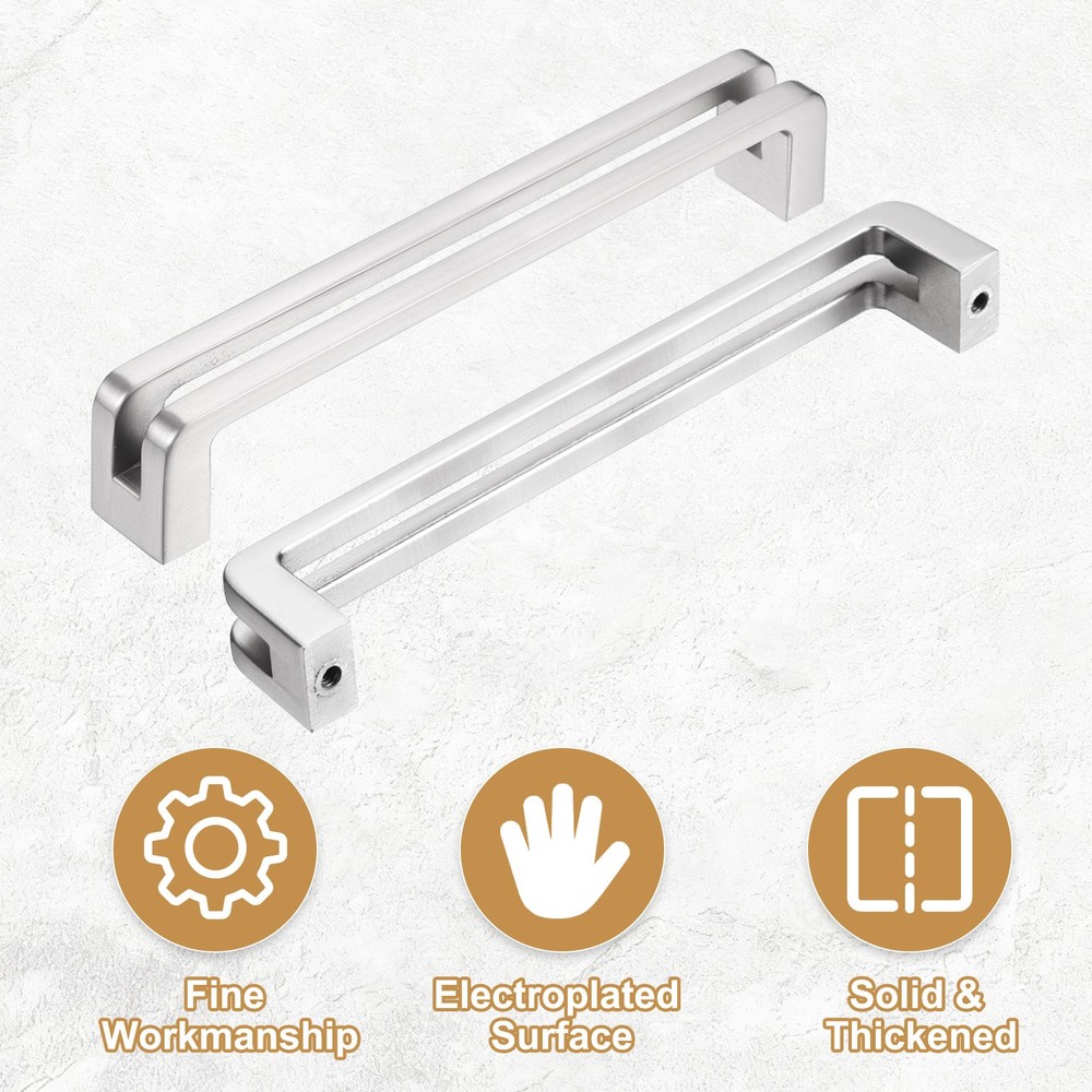 6Pcs Kitchen Cabinet Handles 5"(128mm) Hole Center Pulls, Brushed Silver