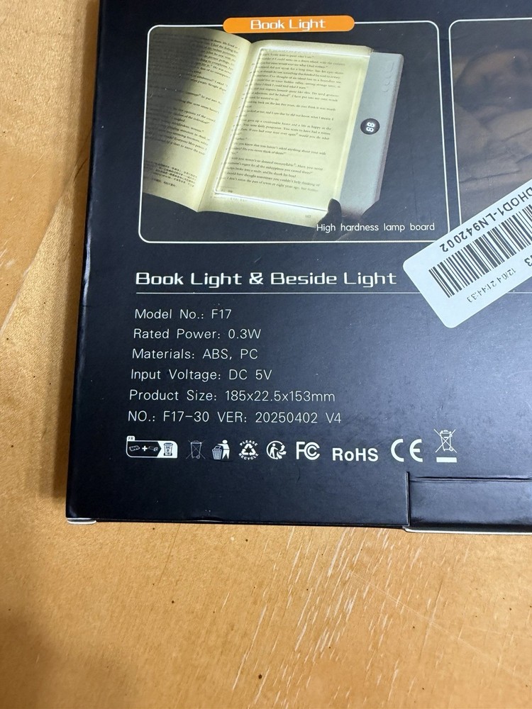 Book & Bedside Light, New in Box, 3 Color Lighting, Timer