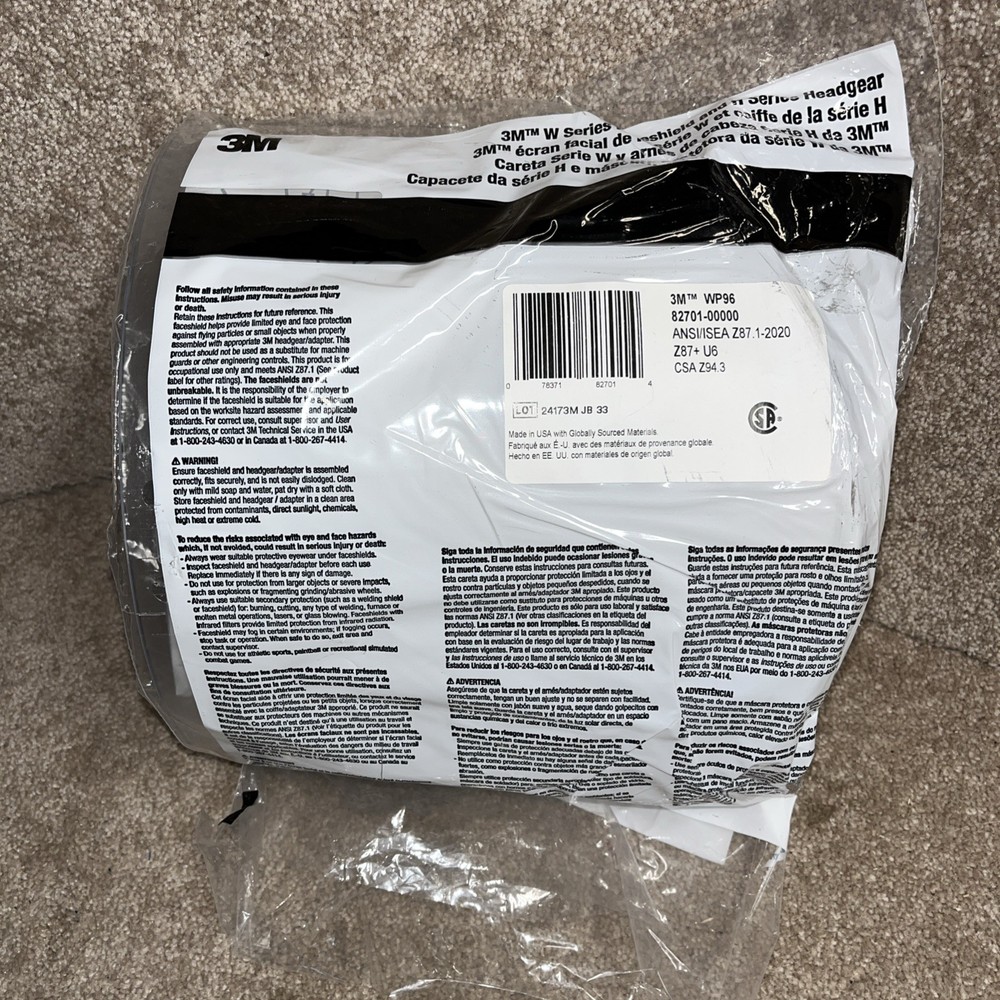 3M Clear Polycarbonate Faceshield WP96 New