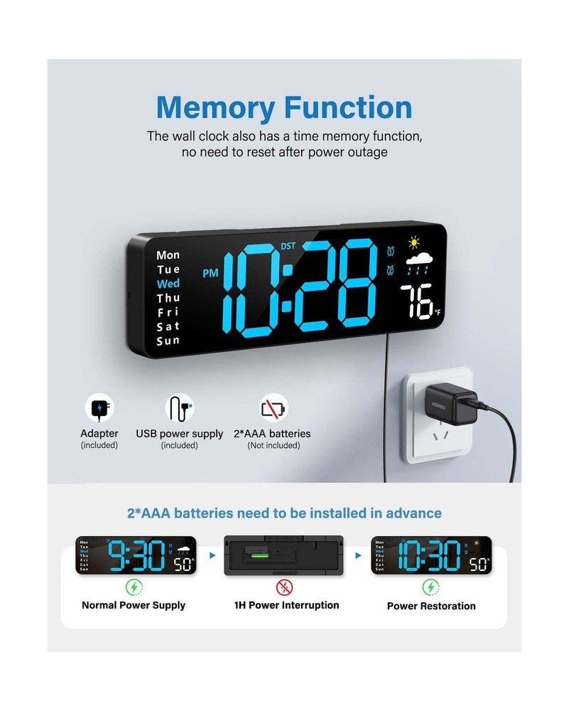 Digital Wall Clock, Digital Clock Large Display with Remote Control... Fast Ship