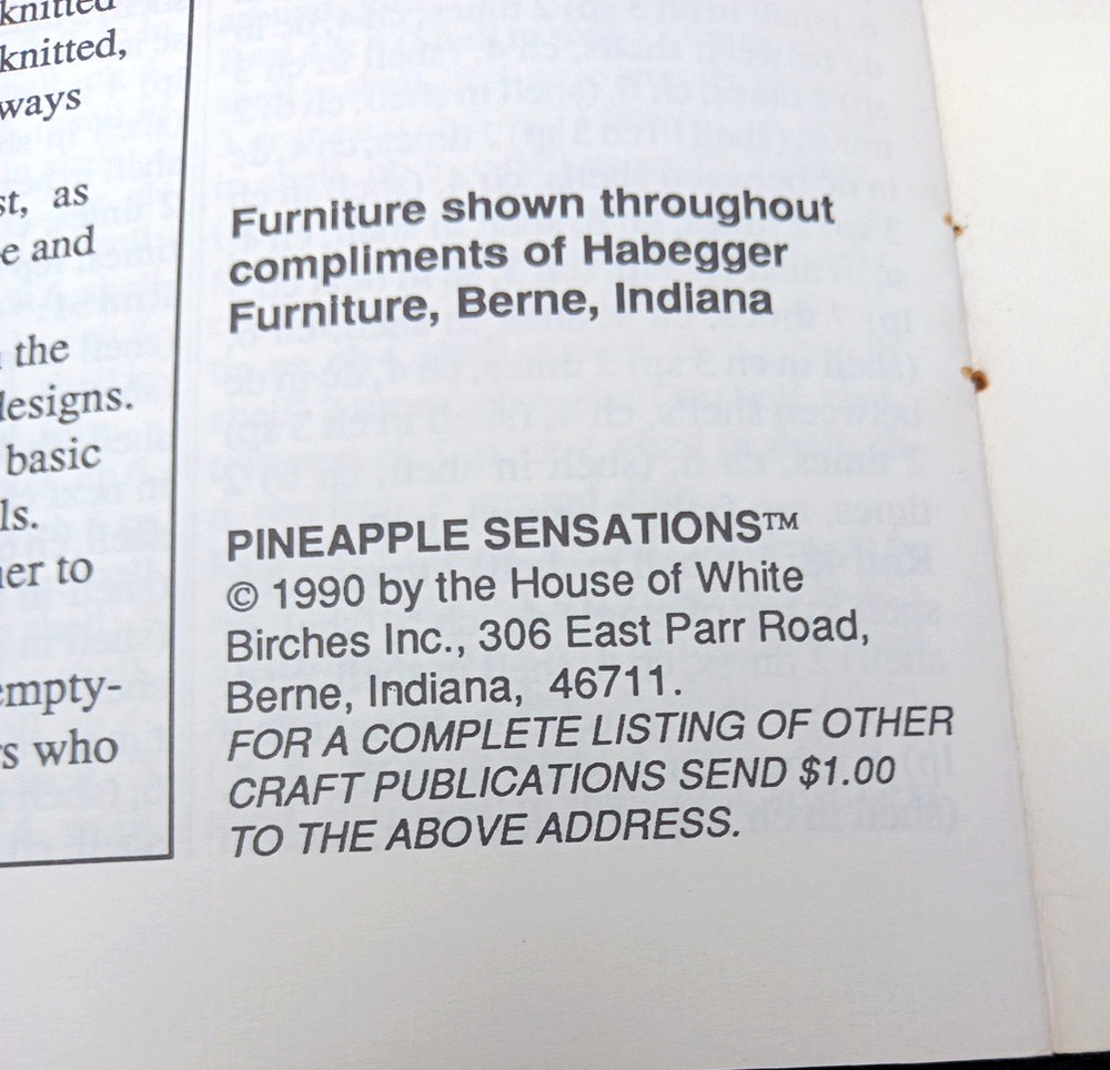 Pineapple Sensations Crochet Patterns Booklet 7 Patterns,1990