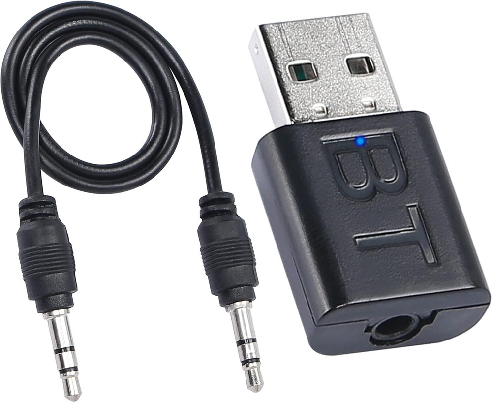 QIANRENON Car Bluetooth 5.0 Receiver, USB/AUX Dual Interface Wireless Blue