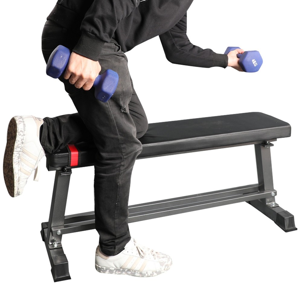 Flat Weight Bench with Built-in Dumbbell Rack Workout Bench Strength Training