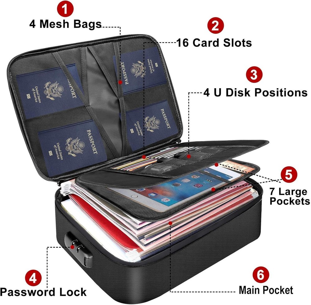 Fireproof Document Bag with Lock, File Storage Case with Water-Resistant Zipper
