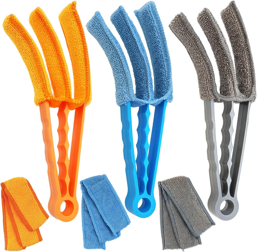 3 Pack Microfiber Feather Duster with 6 Microfiber Sleeves, Window Blind Cleaner