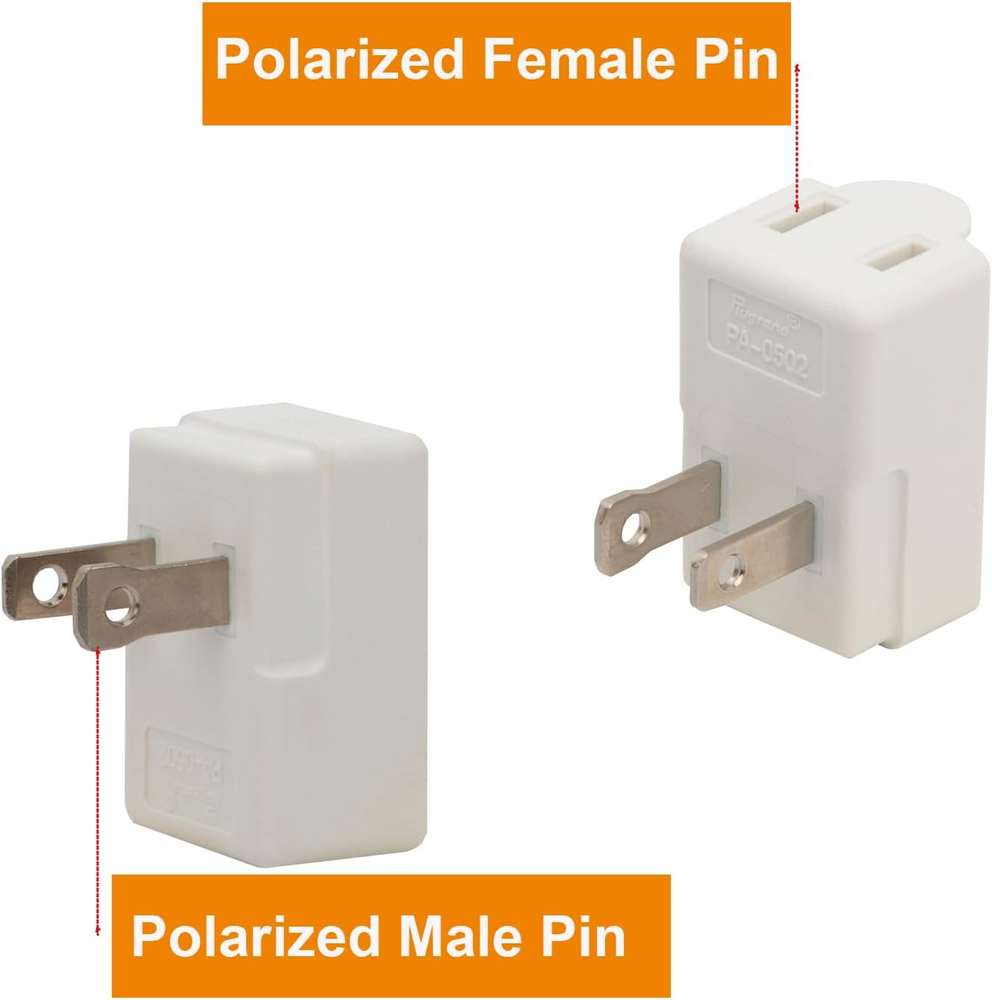 Polarized 2-Prong L Type Adapter, Vertical Right Angled down Angle AC Adapter, N