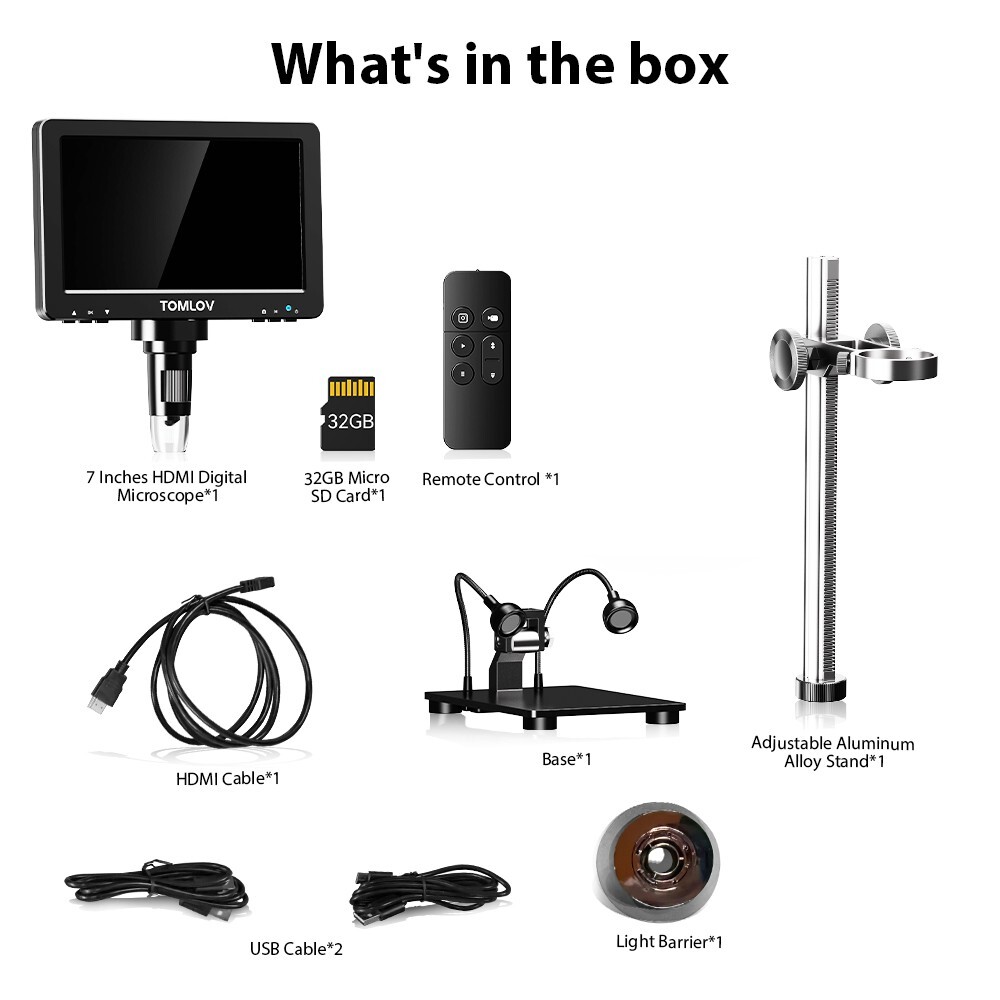 TOMLOV DM9 Pro 7" HDMI Digital Microscope Camera 1200X Coin Microscope Recorder