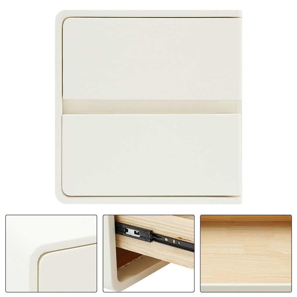 2-Drawer Minimalist Bedside Table, Nightstand with Microfibre Leather Wrap