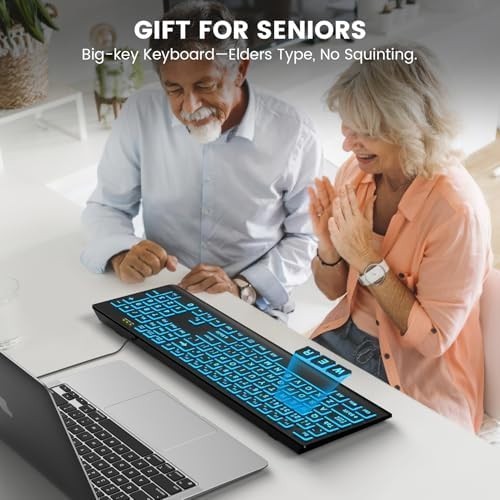 SABLUTE Large Print Backlit Keyboard, Wired USB Lighted Computer Keyboards wi...