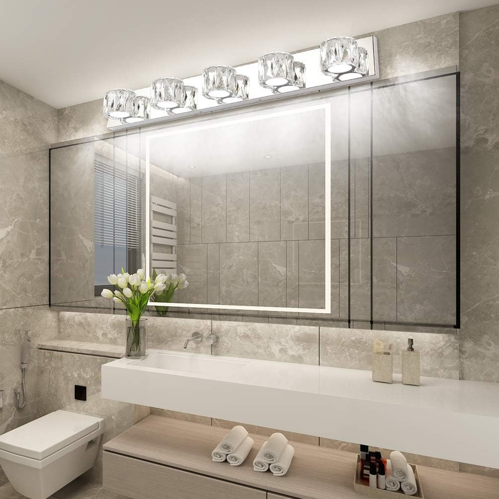 Modern 5-Light Crystal LED Vanity Wall Light for Bathroom Lighting