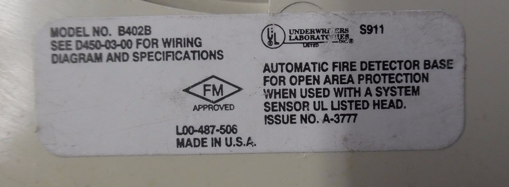 JOHNSON CONTROLS B402B AUTOMATIC FIRE DETECTOR BASE