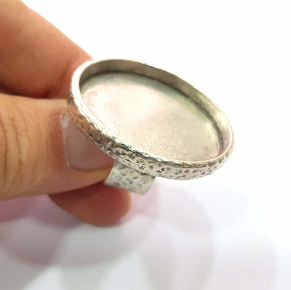 Ring Blank Setting Hammered Base Bezel inlay Ring Backs Glass (35mm) G16044