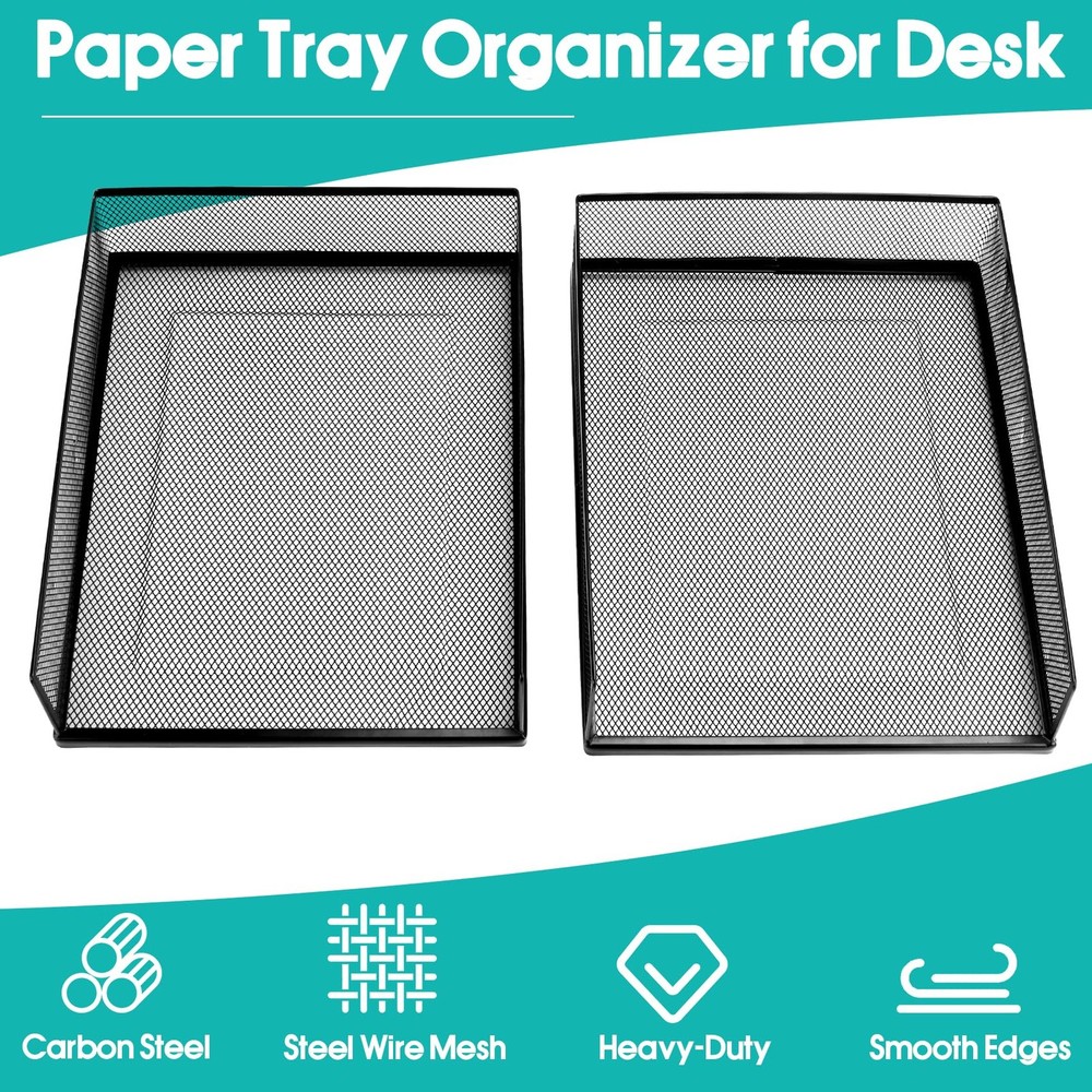 2-Pack Wire Mesh Letter Trays, Lengthways, Stackable, Front-Load, File, Desk