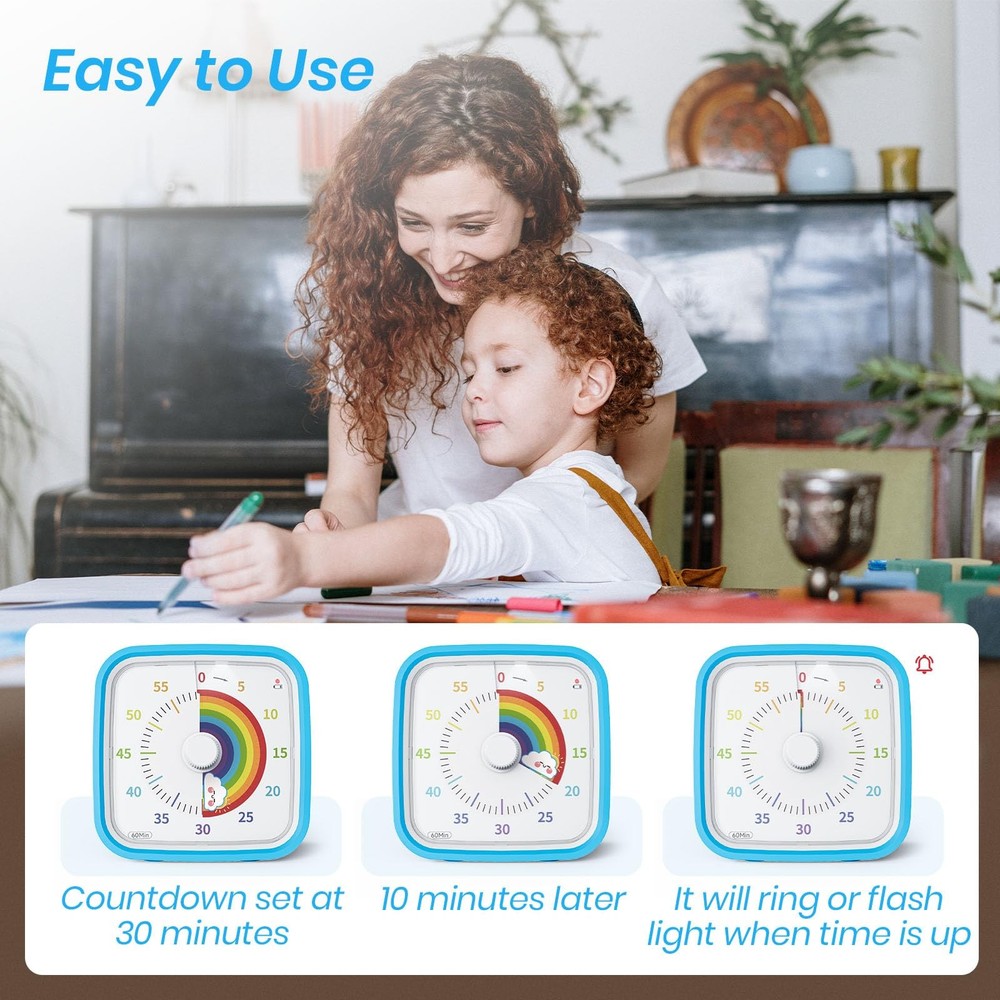 Visual Timer with Protective Case Rainbow Disk 60 Minute Countdown Timer