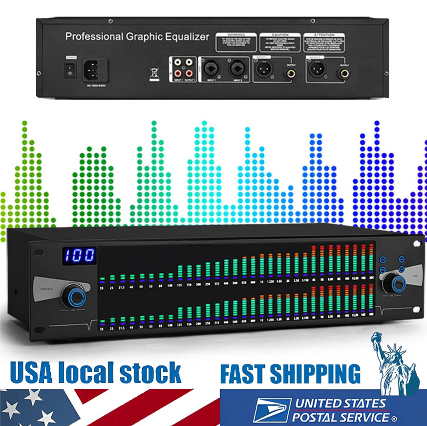 Pro Graphic Equalizer Digital Equalizer Dual 31-Band Spectrum Display US Plug