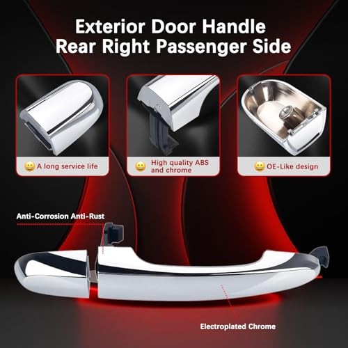 Exterior Door Handle Passenger Side Chrome Handle Replacements for Rear Right