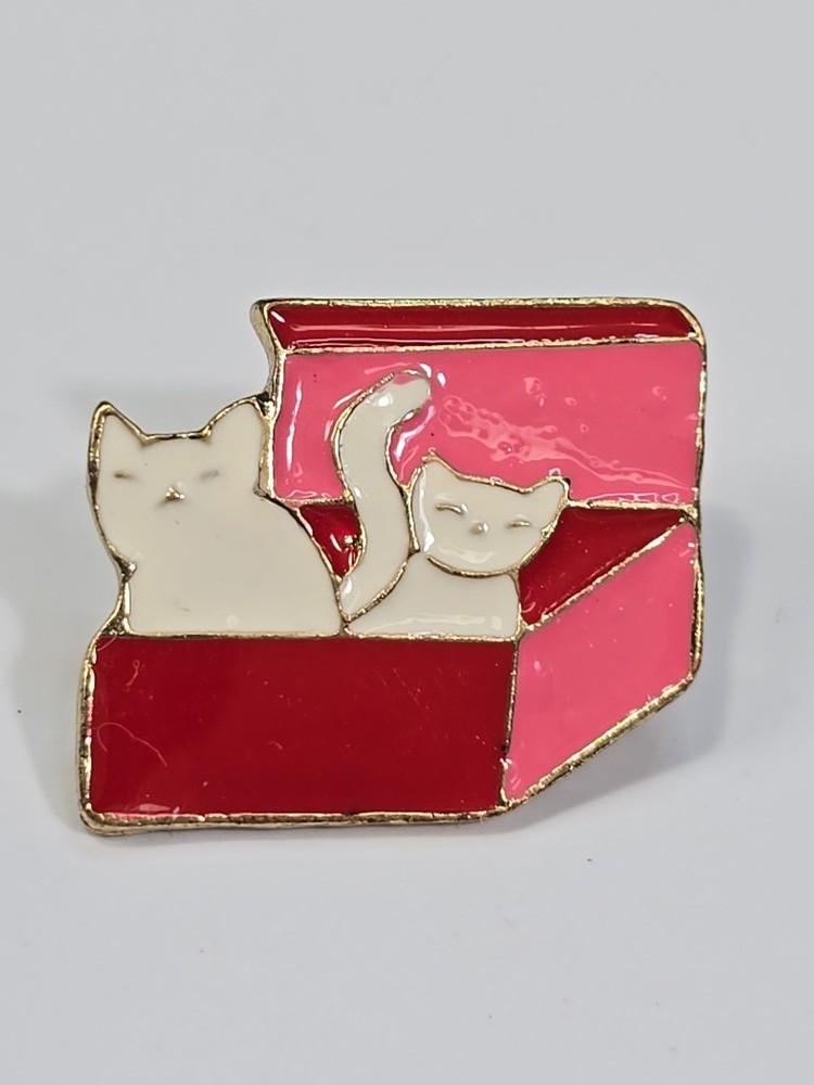 White Cats In Red Box Lapel Pin