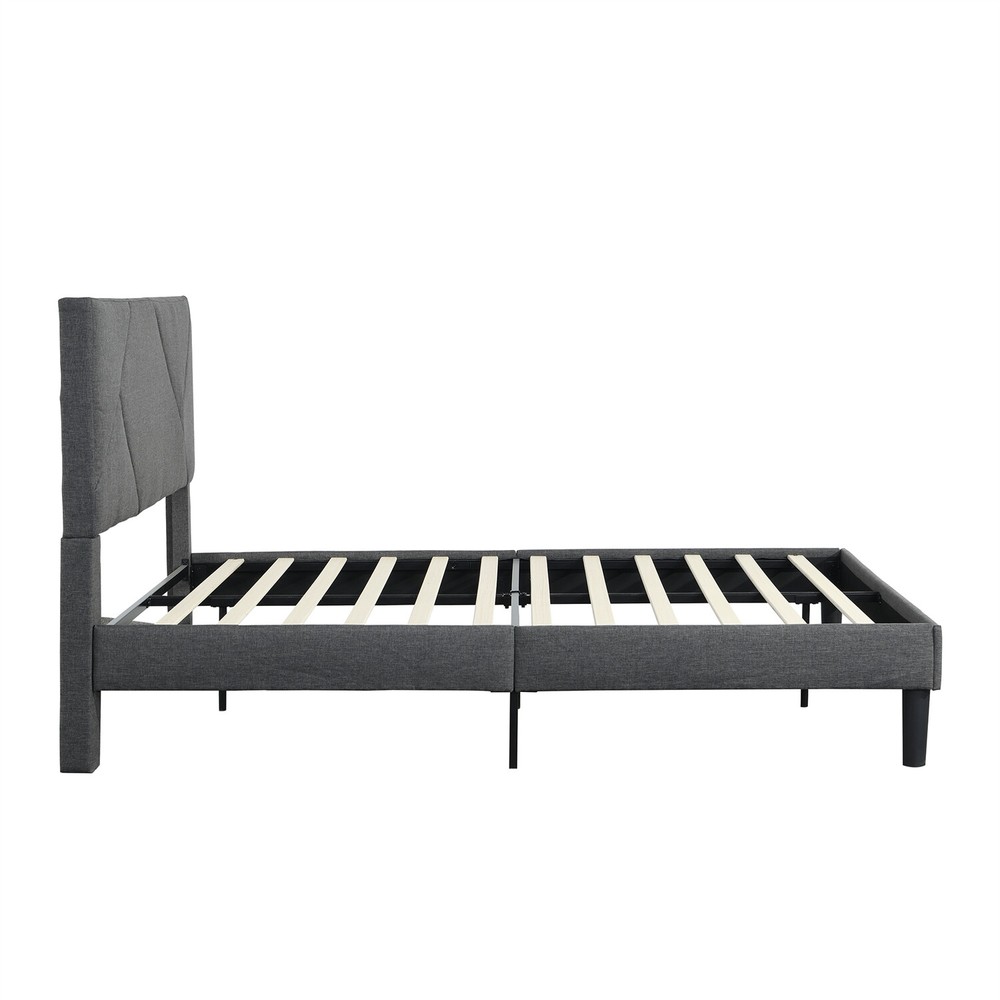 Queen Size Bed Frame Upholstered Platform Bed Frame w/ Upholstered Headboard US