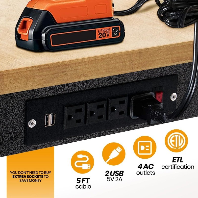 60" Adjustable Work Bench Rubber Wood Top Workbench Heavy-Duty Work Table